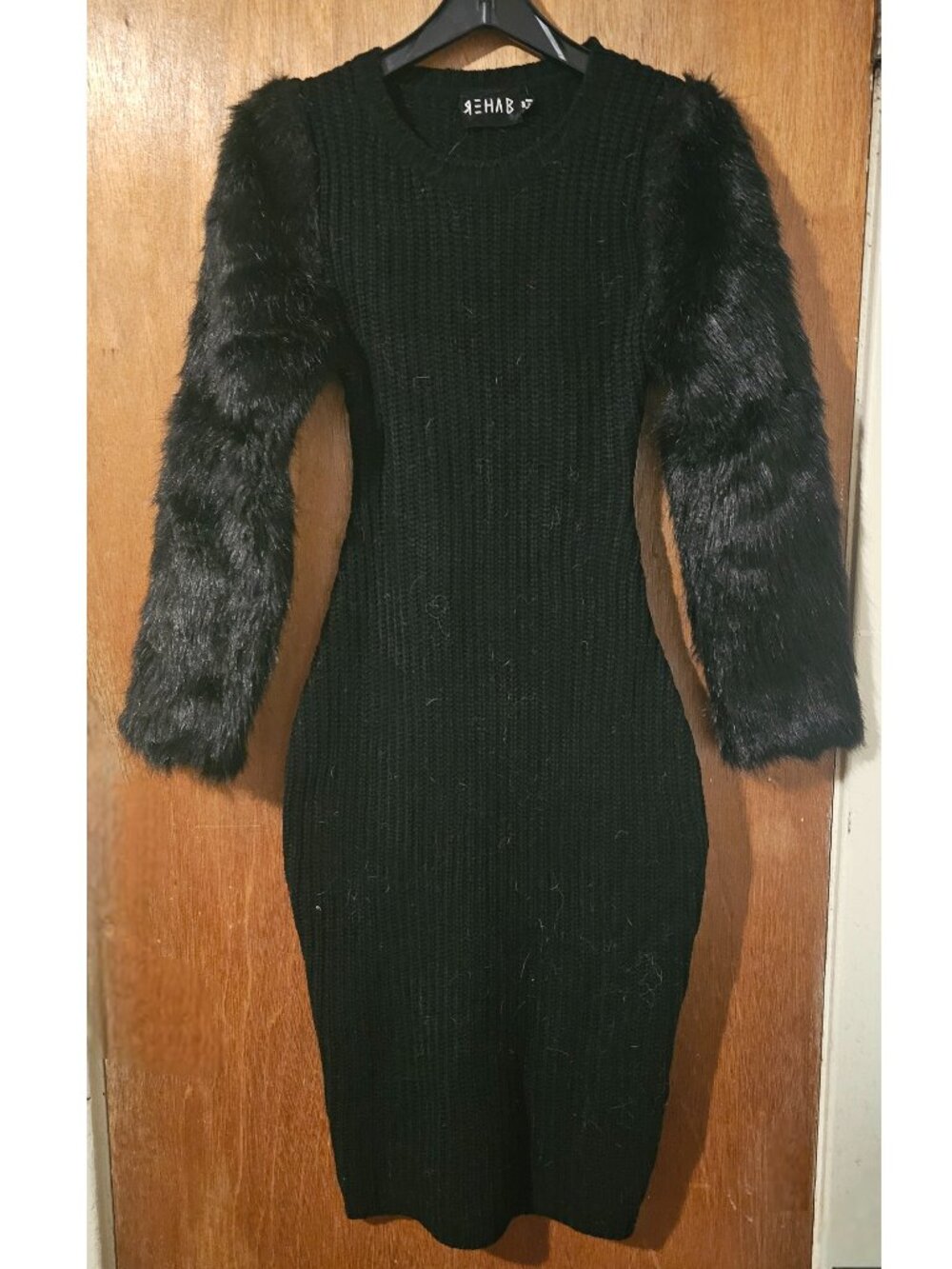 Rehab Fur Knit Ribbed Rave Festival Sexy Back Dress S Furry